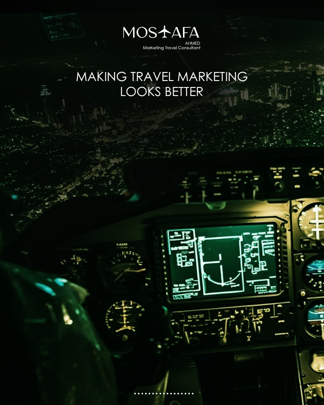 Cockpit view of an aircraft at night — a finished campaign artwork from the portfolio